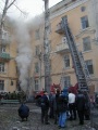 Тушение пожара и эвакуация жителей по пожарной лестнице, пожар на ул. Советская.