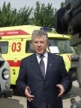 Губернатор Саратовской области Павел Ипатов на передаче 70-ти санитарных автомобилей медучреждениям области.  
